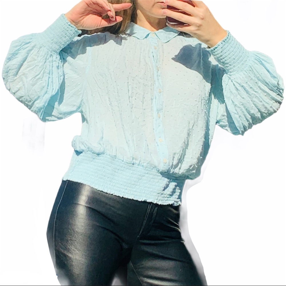 Anthro Maeve Puff Dramatic Sleeves Sky Blue Blouse - Picture 3 of 16